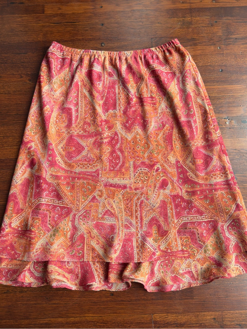 dressbarn Coral Red Paisley A-Line Skirt